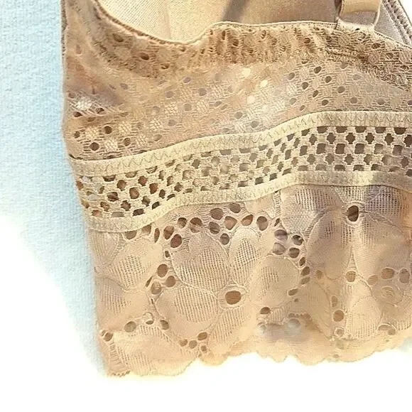 bebe Bustier 38C Lace Fringe Bra CHAMPAGNE DUSK Lace Trim Edge w Sporty Straps - Picture 10 of 13